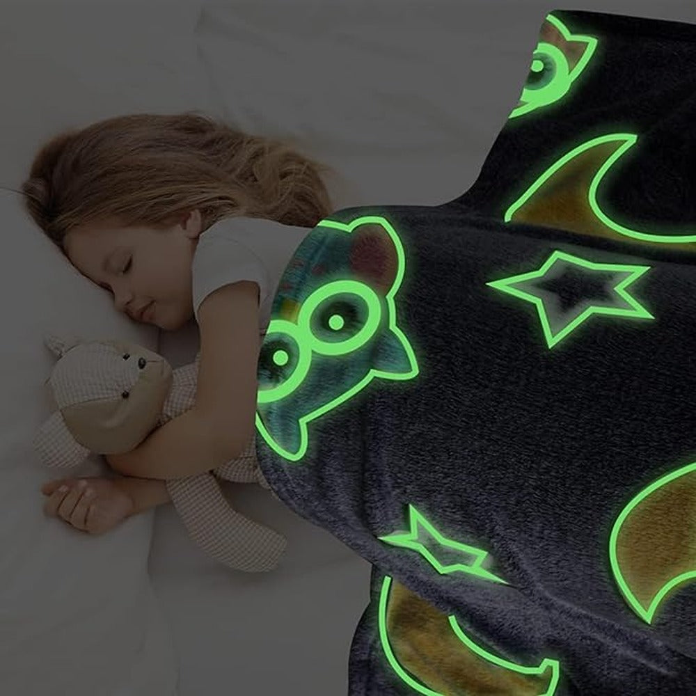 Owl Print Glow in The Dark Blanket | Lightweight Throw Blanket | Grey