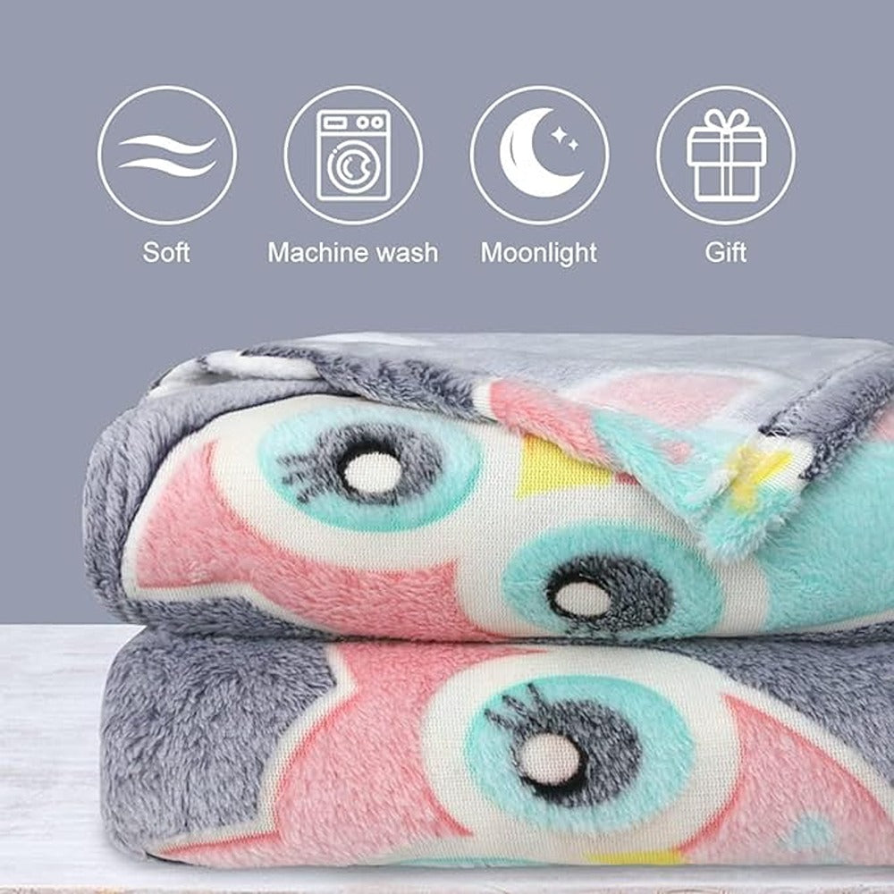 Owl Print Glow in The Dark Blanket | Lightweight Throw Blanket | Grey