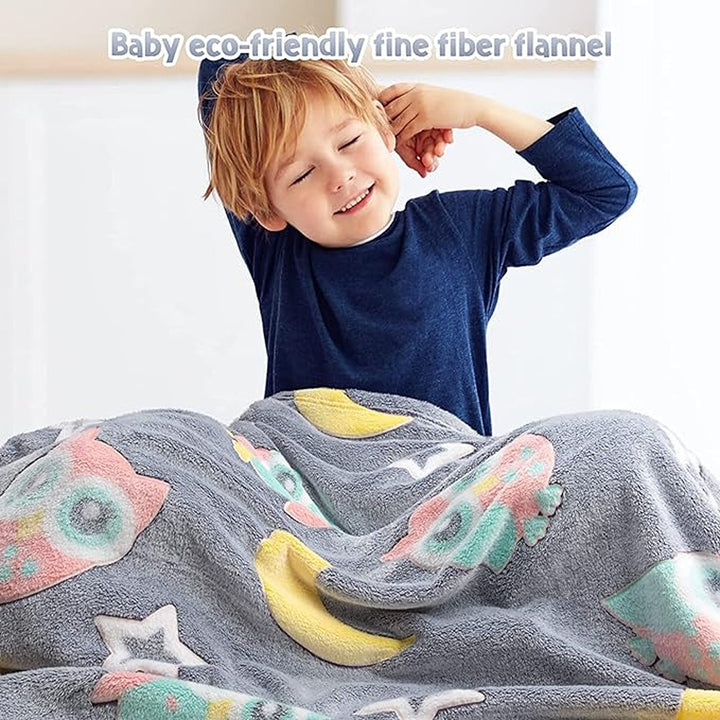 Owl Print Glow in The Dark Blanket | Lightweight Throw Blanket | Grey