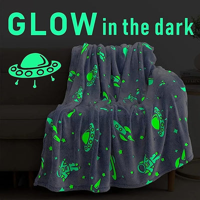 Space Themed Glow in Dark Blanket for Kids (Blue)