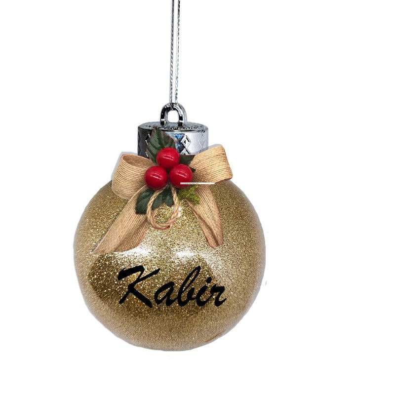 Personalised Glitter Bauble With Bow - Gold (COD not Available)