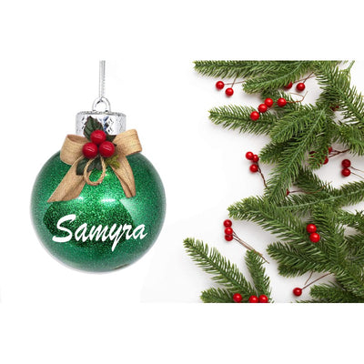 Personalised Glitter Bauble With Bow - Green (COD not Available)