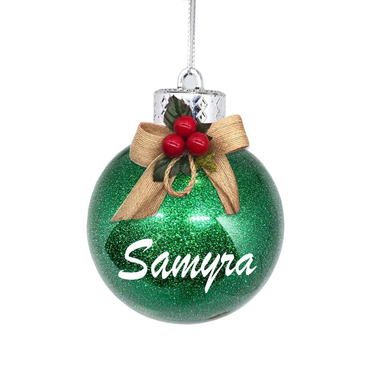 Personalised Glitter Bauble With Bow - Green (COD not Available)