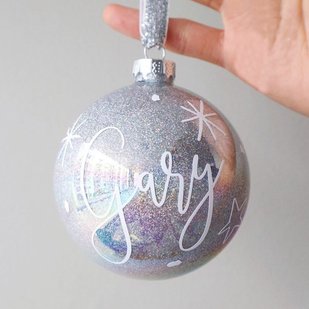 Personalised Glitter Bauble With Bow - Light Blue (COD not Available)