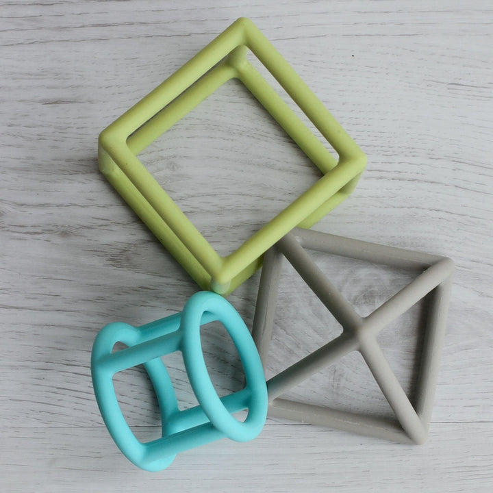 Silicone Geometric Teether Set - Blue (Set of 3)