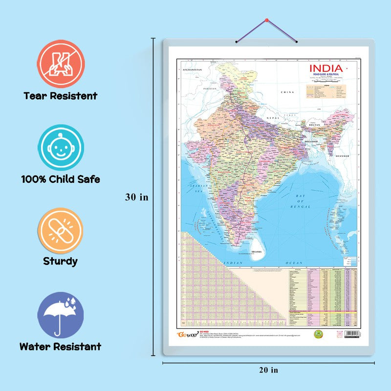 Indian Road Guide & Political Map Chart