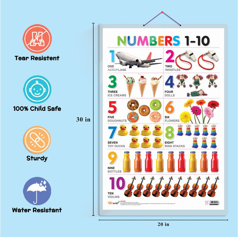 Domestic Animals and Pets, Wild Animals and Numbers 1-10 Early Learning Educational Charts - Set of 3