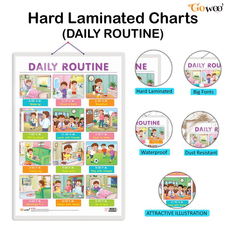 Numbers and fractions and Daily routine early learning educational charts (Set of 2)