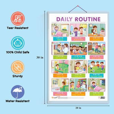 Numbers and fractions and Daily routine early learning educational charts (Set of 2)