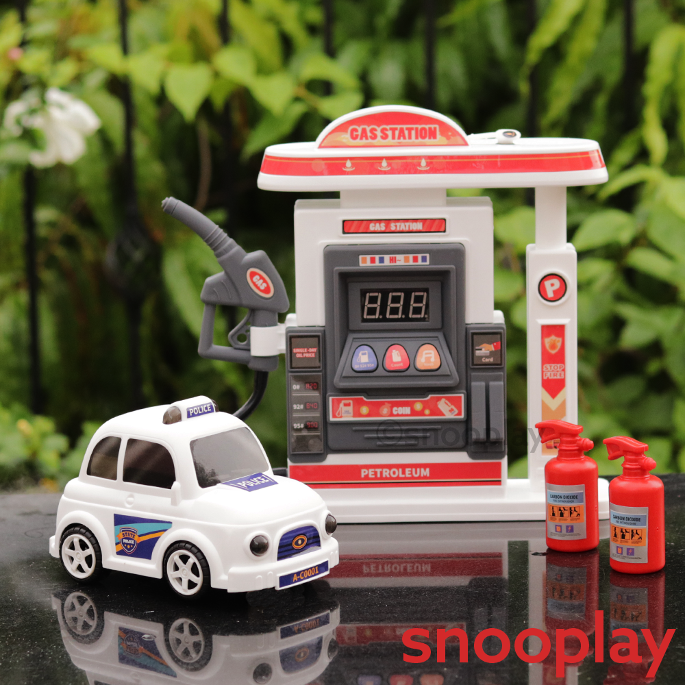 Electronic Petrol Pump Gas Station Pretend Playset with Toy Car,Fueling Accessories & Stickers