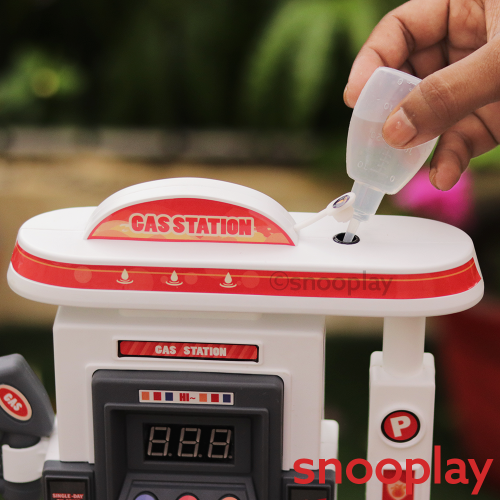 Electronic Petrol Pump Gas Station Pretend Playset with Toy Car,Fueling Accessories & Stickers