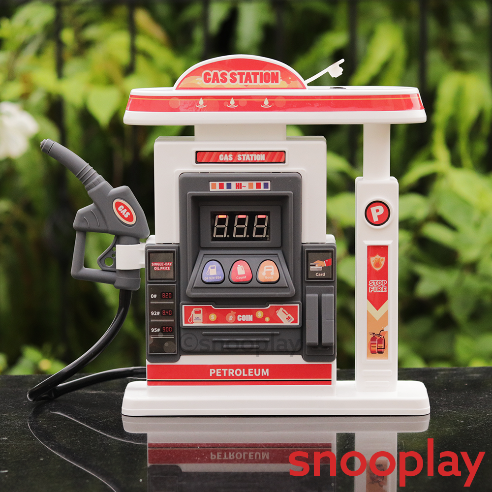 Electronic Petrol Pump Gas Station Pretend Playset with Toy Car,Fueling Accessories & Stickers