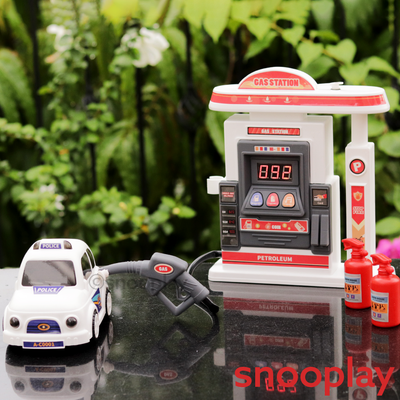 Electronic Petrol Pump Gas Station Pretend Playset with Toy Car,Fueling Accessories & Stickers