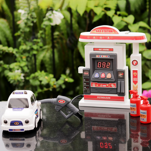 Electronic Petrol Pump Gas Station Playset with Toy Car, Accessories & Stickers (3-8 Years)