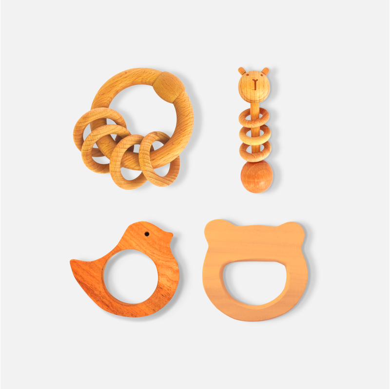 Neem Wood Teether Set and Natural Rattle Duo