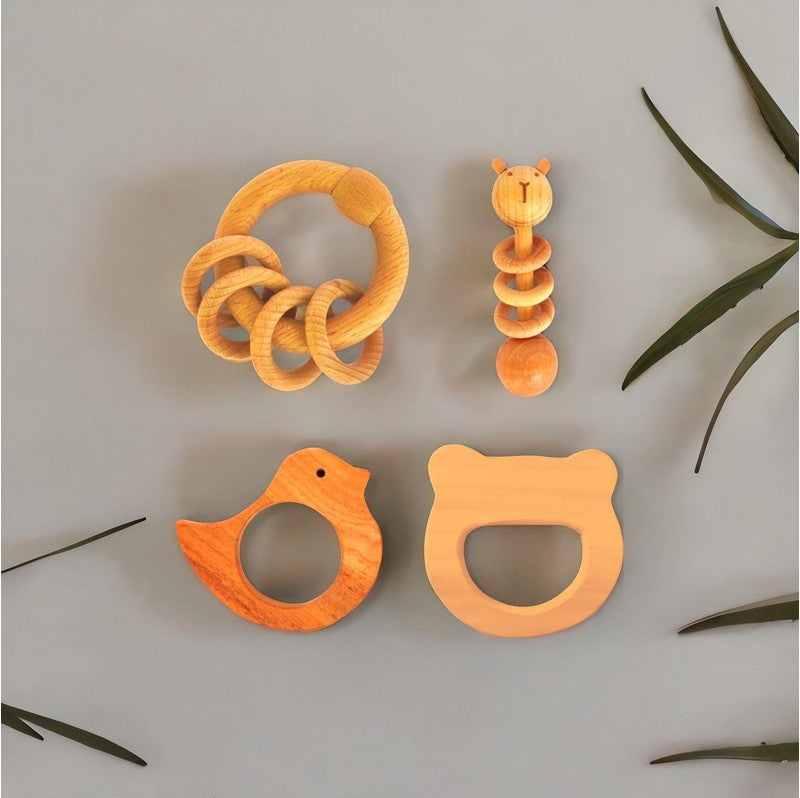 Neem Wood Teether Set and Natural Rattle Duo