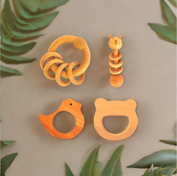 Neem Wood Teether Set and Natural Rattle Duo