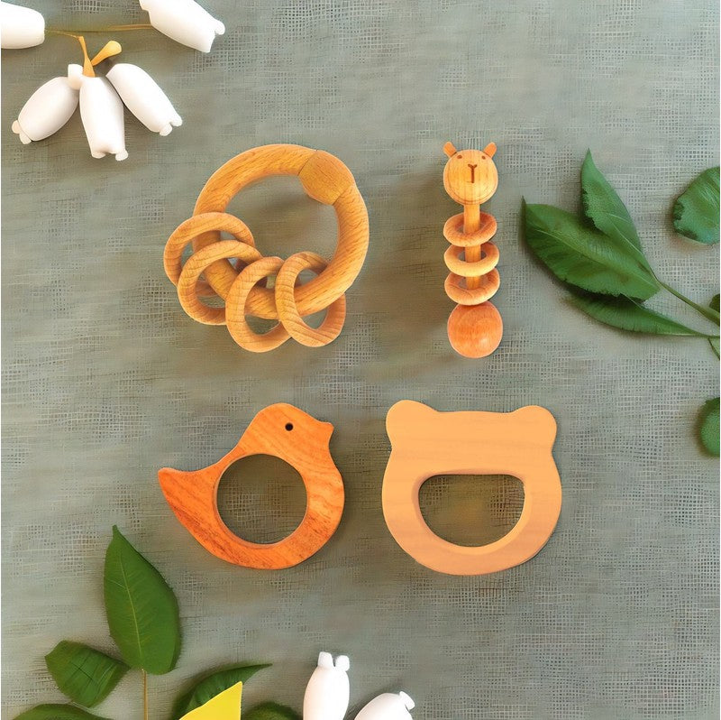 Neem Wood Teether Set and Natural Rattle Duo