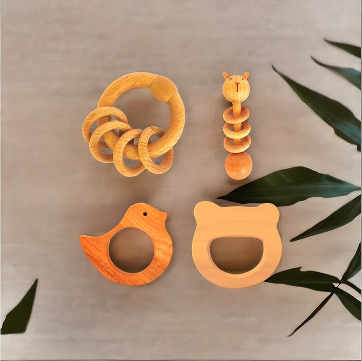 Neem Wood Teether Set and Natural Rattle Duo