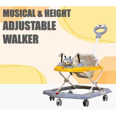 Baby Foldable Activity Walker with Rattles, Parent Handle Rod & Adjustable Height | Ginger  | Yellow