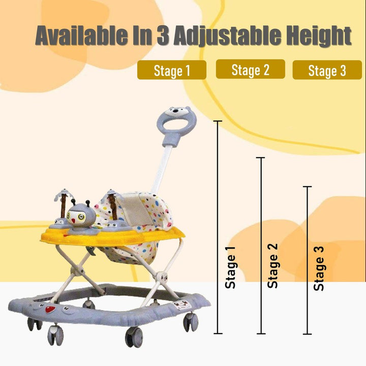 Baby Foldable Activity Walker with Rattles, Parent Handle Rod & Adjustable Height (9 Months to 1.5 Years) | COD Not Available | Ginger | Yellow