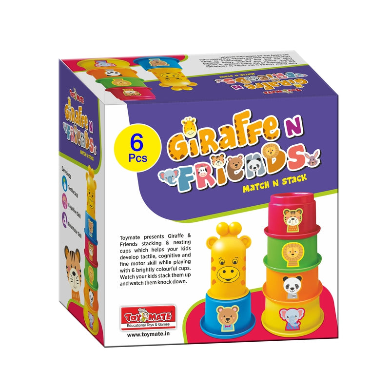 Stacking Cups with Shapes, Animals & Colors Recognition - Giraffe N Friends Game