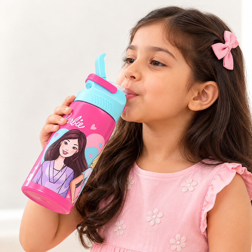 Licensed Barbie Better Together Sipper Water Bottle for Kids | 400 ml | Stylish & Portable Bottle