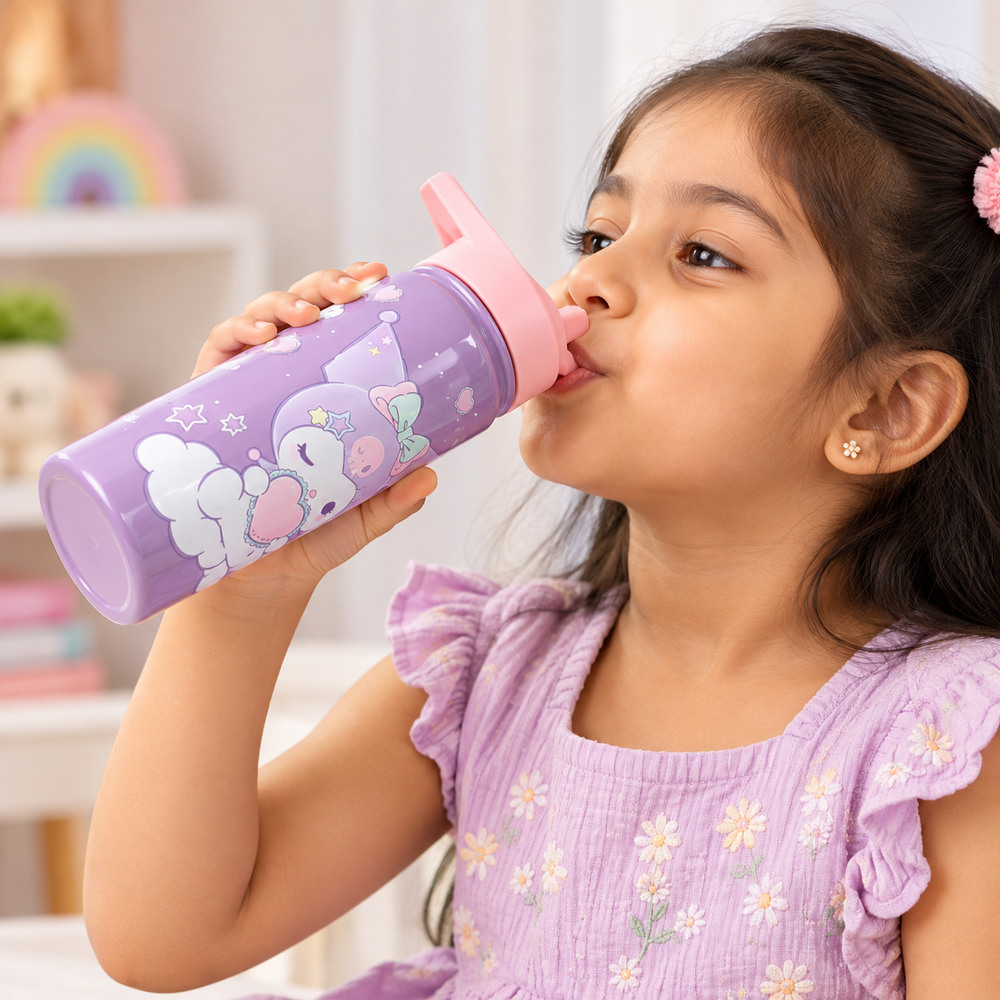 Licensed Kuromi Sipper Water Bottle for Kids - Purple | 600 ml | Stylish & Portable Bottle