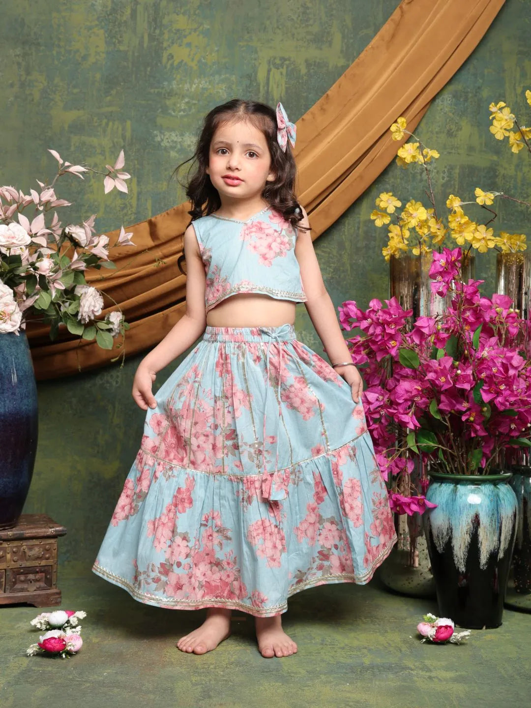 Saka Designs Pastel Blue Printed Lehenga Choli Set