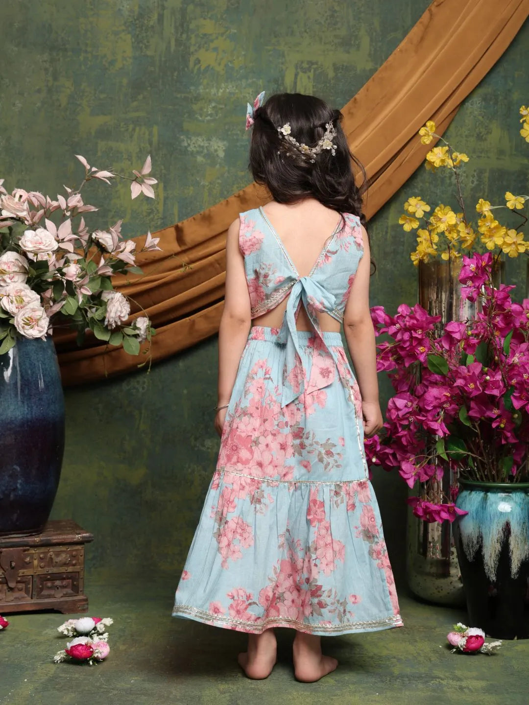 Saka Designs Pastel Blue Printed Lehenga Choli Set
