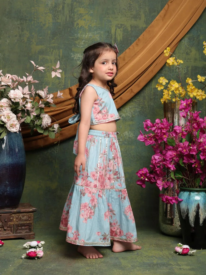 Saka Designs Pastel Blue Printed Lehenga Choli Set