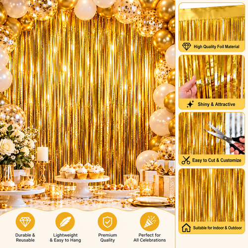 Golden Foil Fringe Curtain | Decoration for Birthday