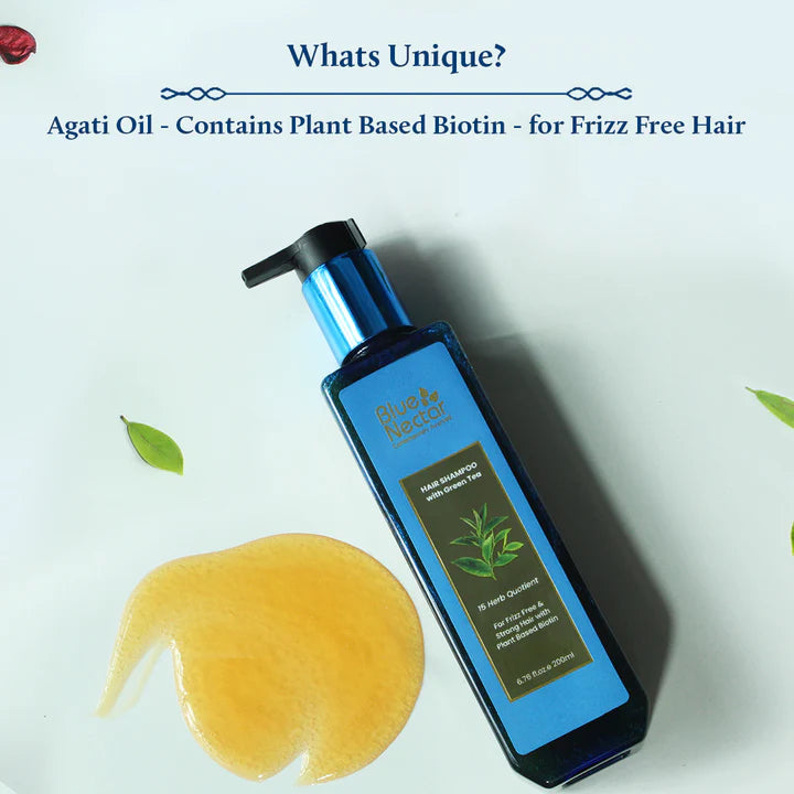 Blue Nectar Anti Frizz Shampoo for Dry & Frizzy Hair | Plant Based Biotin Shampoo (15 Herbs) - 200ml