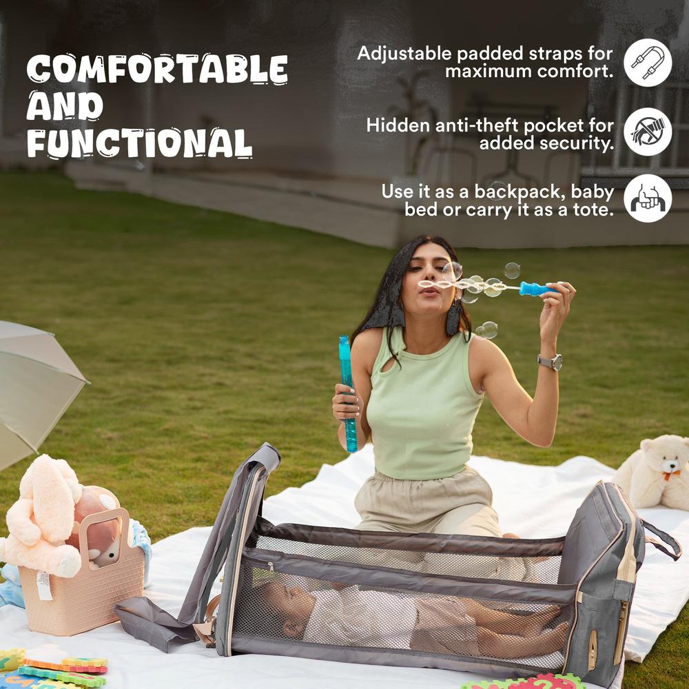 Tinyberg 3-in-1 Water Resistant Diaper Bag |  Maternity Backpack with Baby Bed & Changing Station | Rest Nest