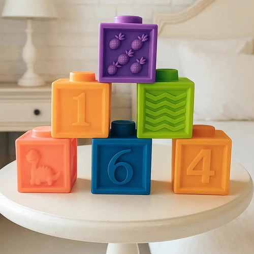 Woot Hoot Pack of 6 Cuddle Cubes - Baby-Safe Chew | Soft Baby Building Blocks | Assorted Colors