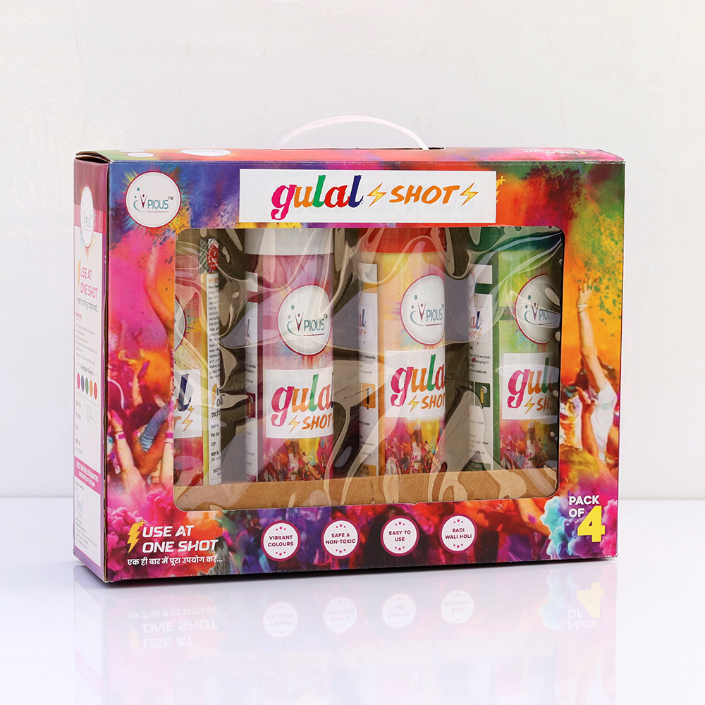 Colourful Premium Gulal Shots - Festive Fun (4 Pieces) | Assorted Colors & Designs