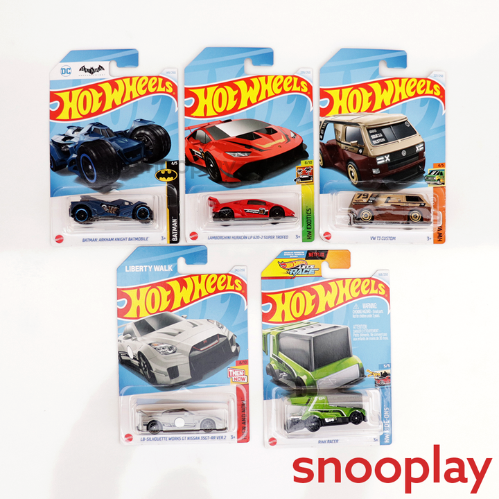 Set of 5 Hot wheels [HW 217] - Rink Racer, Lamborghini Huracan LP 620-2 Super Trofeo, VW T3 Custom, LB- Silhouette Works GT Nissan 35GT-RR VER.2 & Batman: Arkham Knight Batmobile | COD Not Available