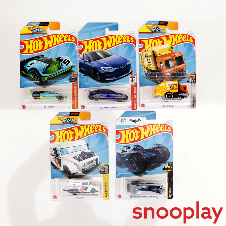 Set of 5 Hot wheels [HW 219] - Rollin' Solo, Batman: Arkham Knight Batmobile, Mailed It, Tesla Model S Plaid & Total Disposal | COD Not Available