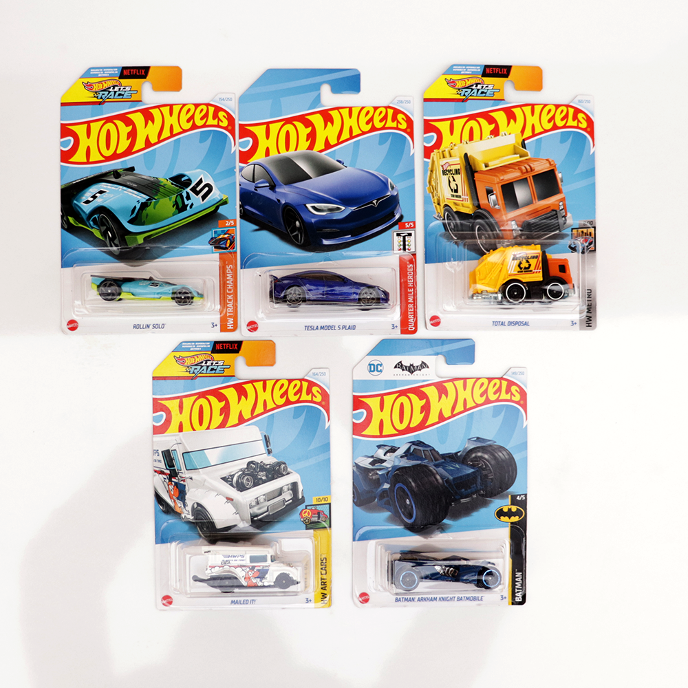 Set of 5 Hot wheels [HW 219] - Rollin' Solo, Batman: Arkham Knight Batmobile, Mailed It, Tesla Model S Plaid & Total Disposal | COD Not Available