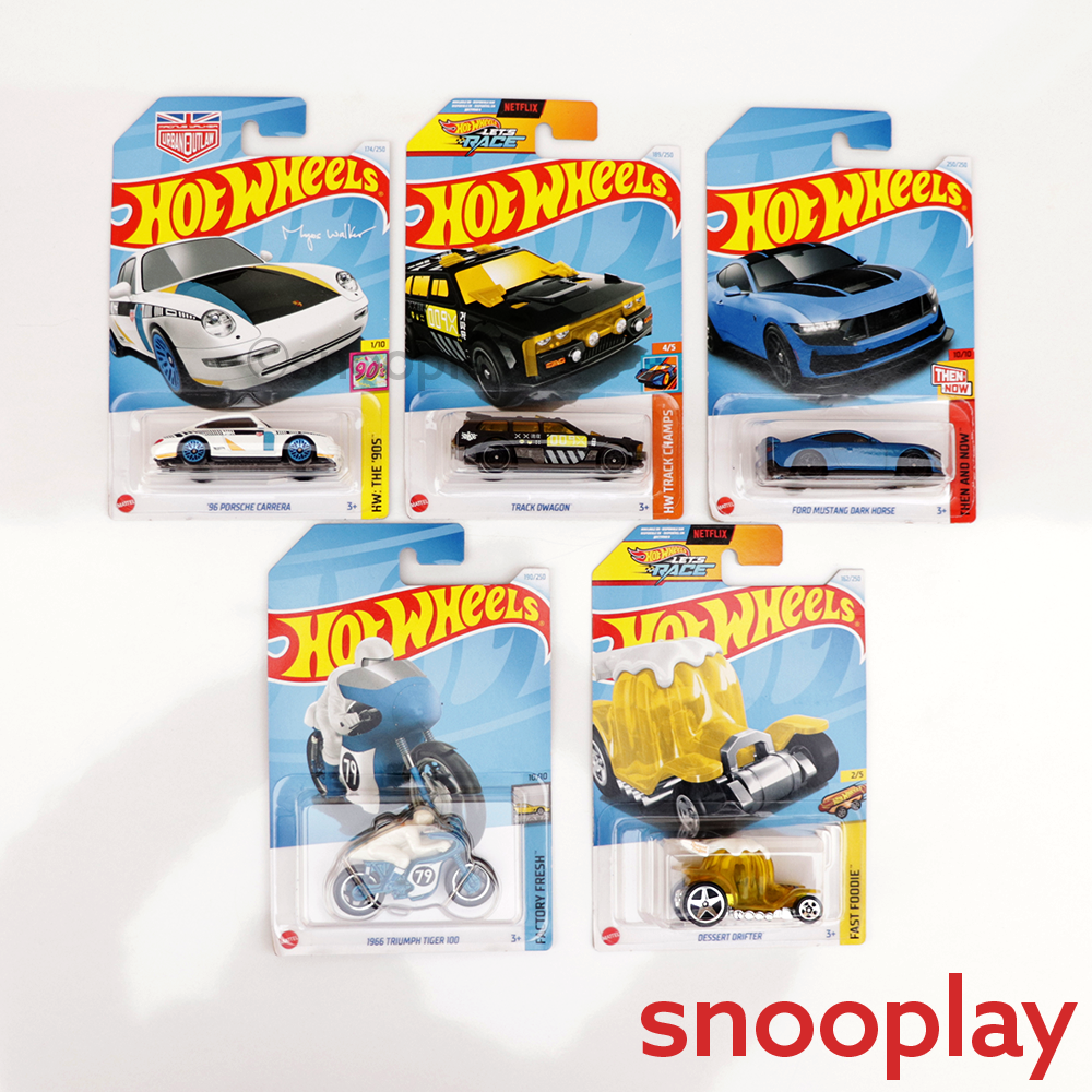 Set of 5 Hot wheels [HW 220] - '96 Porsche Carrera, Track Dwagon, Ford Mustang Dark Horse, Dessert Drifter & 1966 Triumph Tiger 100 | COD Not Available