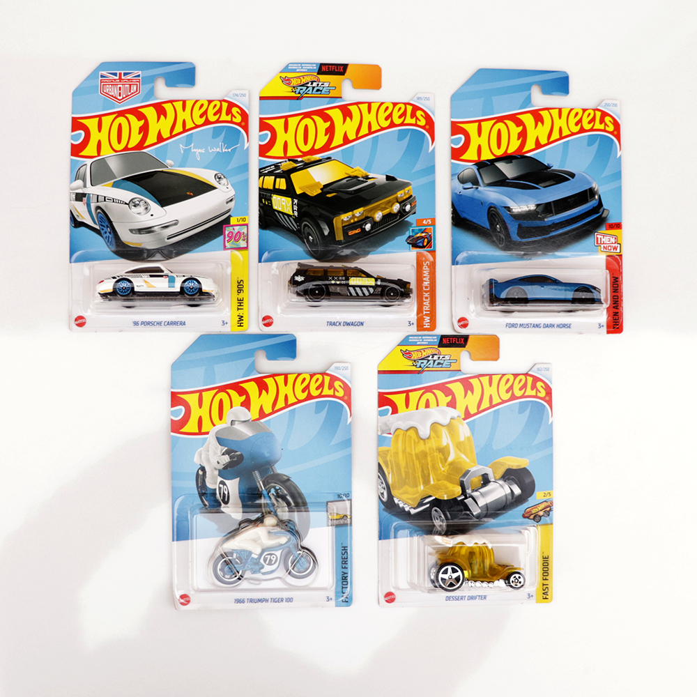 Set of 5 Hot wheels [HW 220] - '96 Porsche Carrera, Track Dwagon, Ford Mustang Dark Horse, Dessert Drifter & 1966 Triumph Tiger 100 | COD Not Available