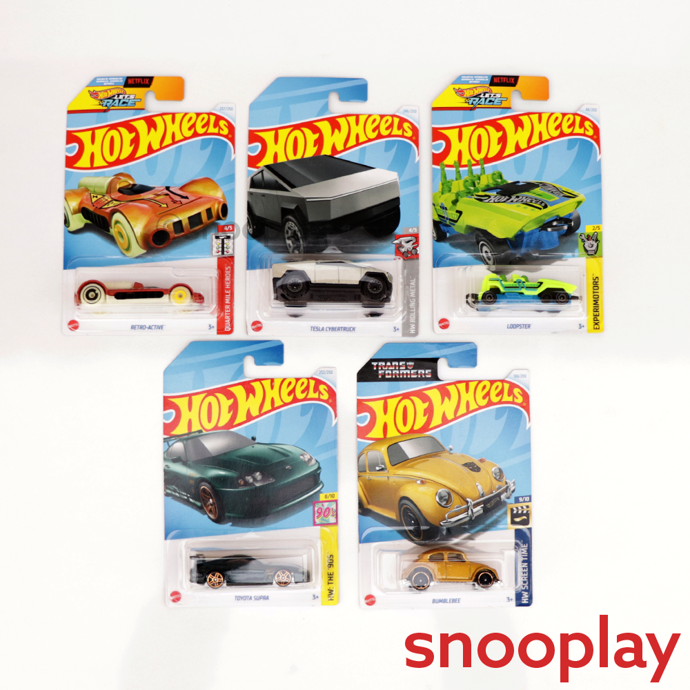 Set of 5 Hot wheels [HW 221] - Tesla Cybertruck, Loopster, Toyota Supra, Bumblebee & Retro-Active | COD Not Available