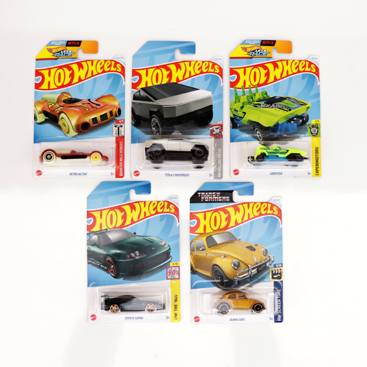 Set of 5 Hot wheels [HW 221] - Tesla Cybertruck, Loopster, Toyota Supra, Bumblebee & Retro-Active | COD Not Available