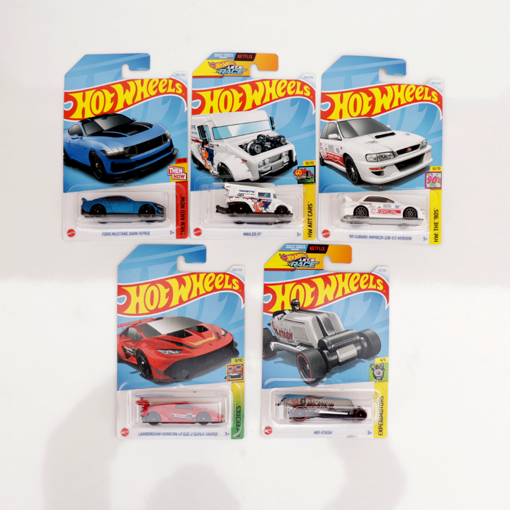 Set of 5 Hot wheels [HW 227] - Mailed It, Mo-Stash, '98 Subaru Impreza 22B-STi Version, Ford Mustang Dark House & Lamborghini Huracan LP 620-2 Super Trofeo | COD Not Available