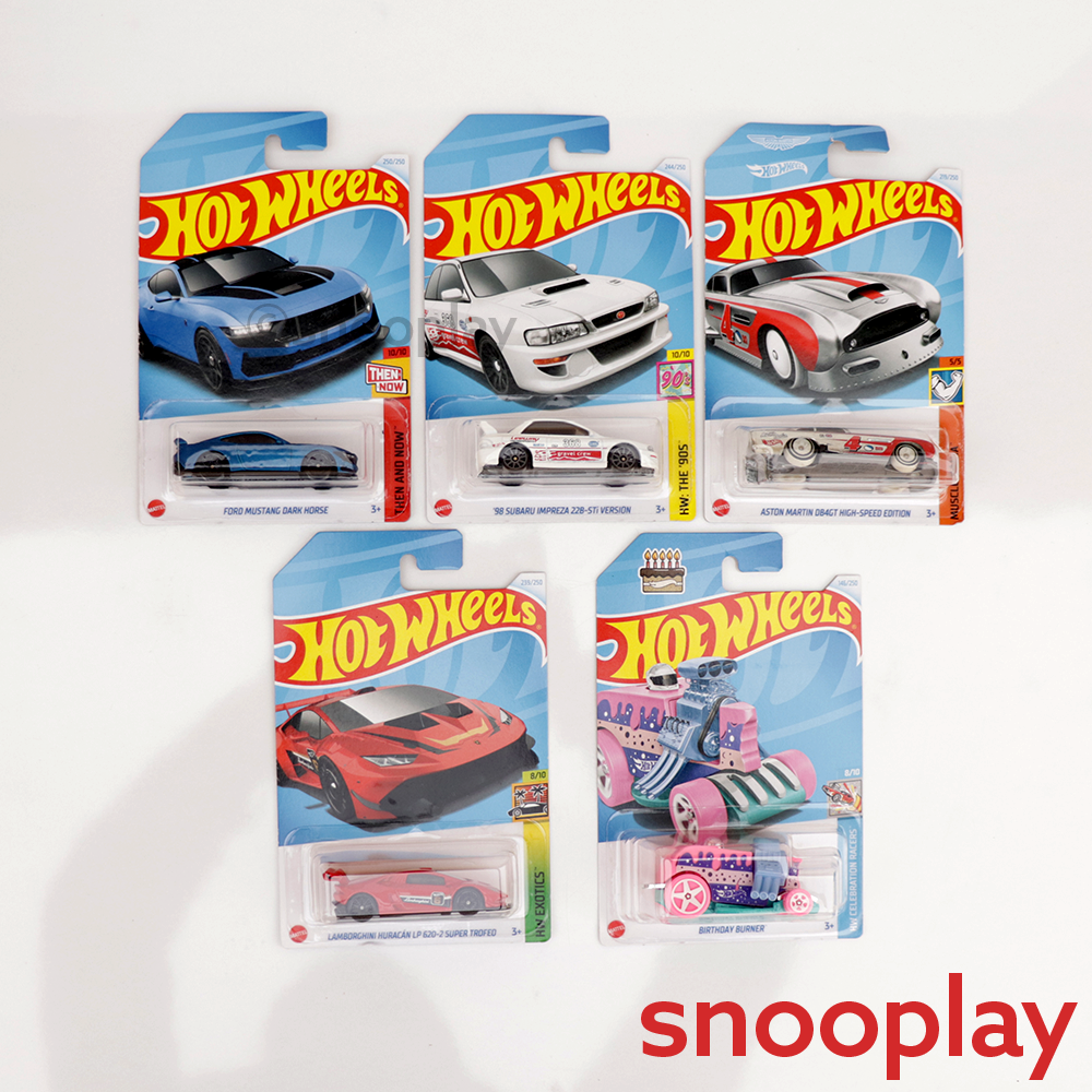 Set of 5 Hot wheels [HW 228] - Lamborghini Huracan LP 620-2 Super Trofeo, Birthday Burner, Aston Martin DB4GT High-Speed Edition, 98 Subaru Impreza 22B-STi Version & Ford Mustang Dark Horse | COD Not Available