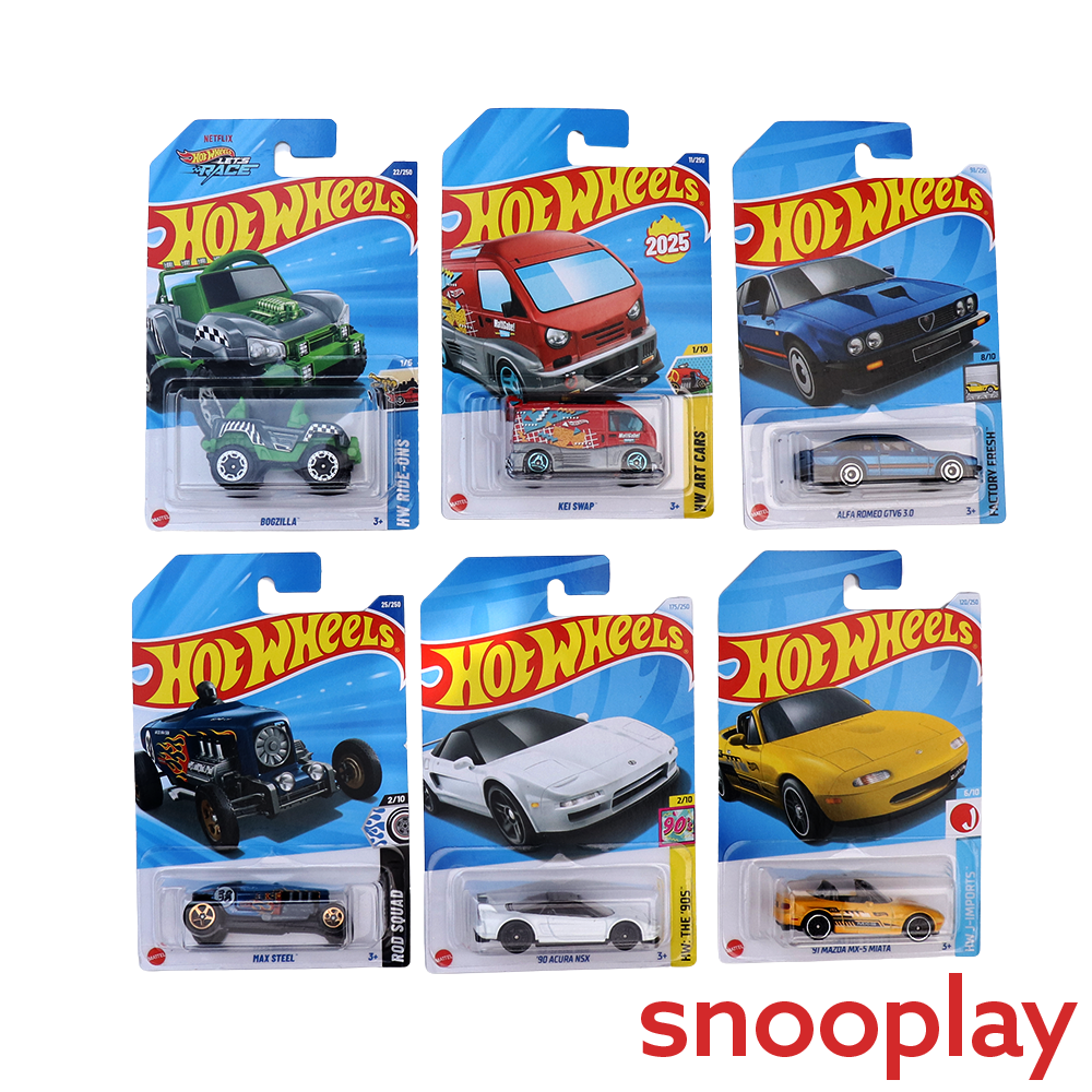 Set of 6 Hot wheels [HW 246] - Bogzilla, KEI Swap, Max Steel, '90 Acura NSX, Alfa Romeo GTV6 3.0, '91 Mazda MX-5 Miata