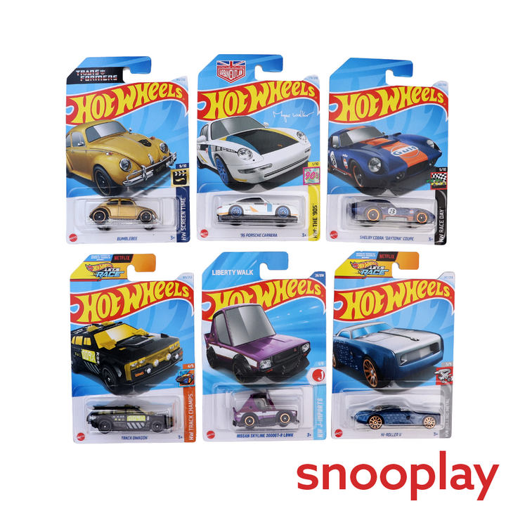 Set of 6 Hot wheels [HW 247] - HI-Roller II, Track Dwagon, '96 Porsche Carrera, Nissan Skyline 2000GT-R LBWK, Shelby Cobra "Daytona" Coupe, Bumblebee