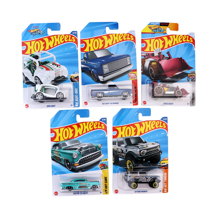 Set of 5 Hot wheels [HW 250] - Custom '53 Chevy, Speed Dozer, '83 Chevy Silverdo, '21 Ford Bronco, Kick Kart