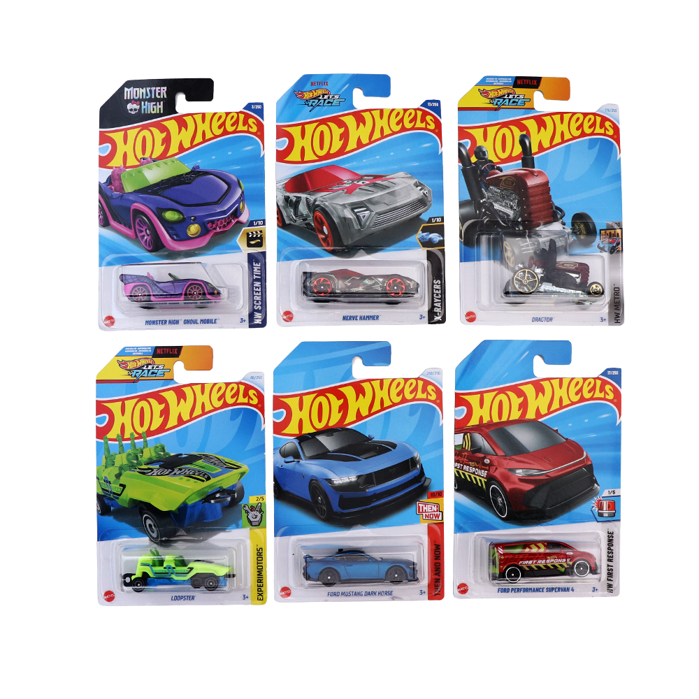 Set of 6 Hot wheels [HW 251] - Nerve Hammer, Loopster, Ford Mustang Dark House, Ford Performance Supervan 4, Dragtor, Monster, High Ghoul Mobile