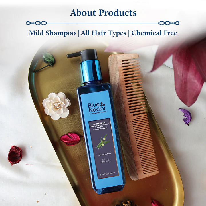 Blue Nectar Hair Fall Control Shampoo - Briganantadi Amla, Honey and Mulethi (10 Herbs) - 200ml